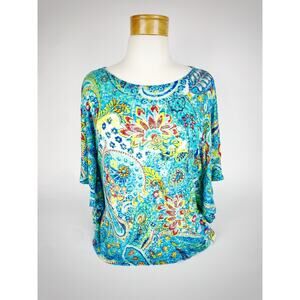 Lauren Ralph Lauren Knit Linen Top Womens PS Petite S Paisley Colorful